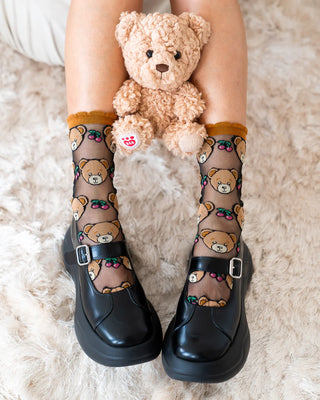 Shop Sock Candy Teddy Bear Ruffle Black Sheer Crew Sock Online