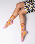 Sock Candy Smiley Face Daisy Sheer Crew Socks Socks by Sock Candy as seen on celebrities