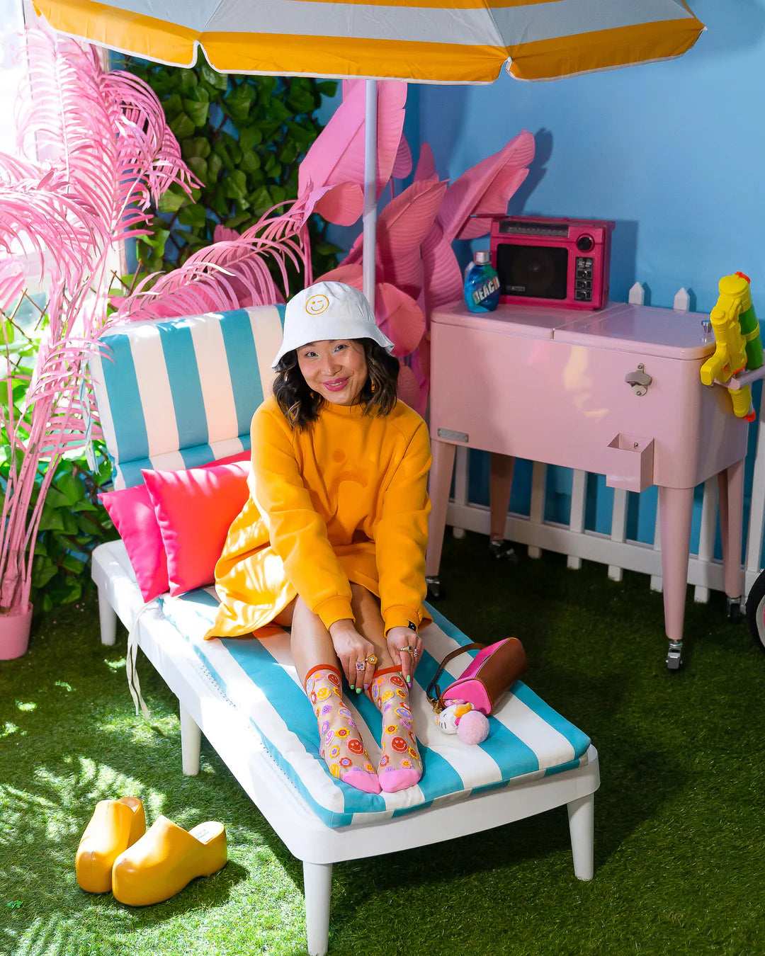 Sock Candy Smiley Face Daisy Sheer Crew Socks Socks by Sock Candy as seen on celebrities