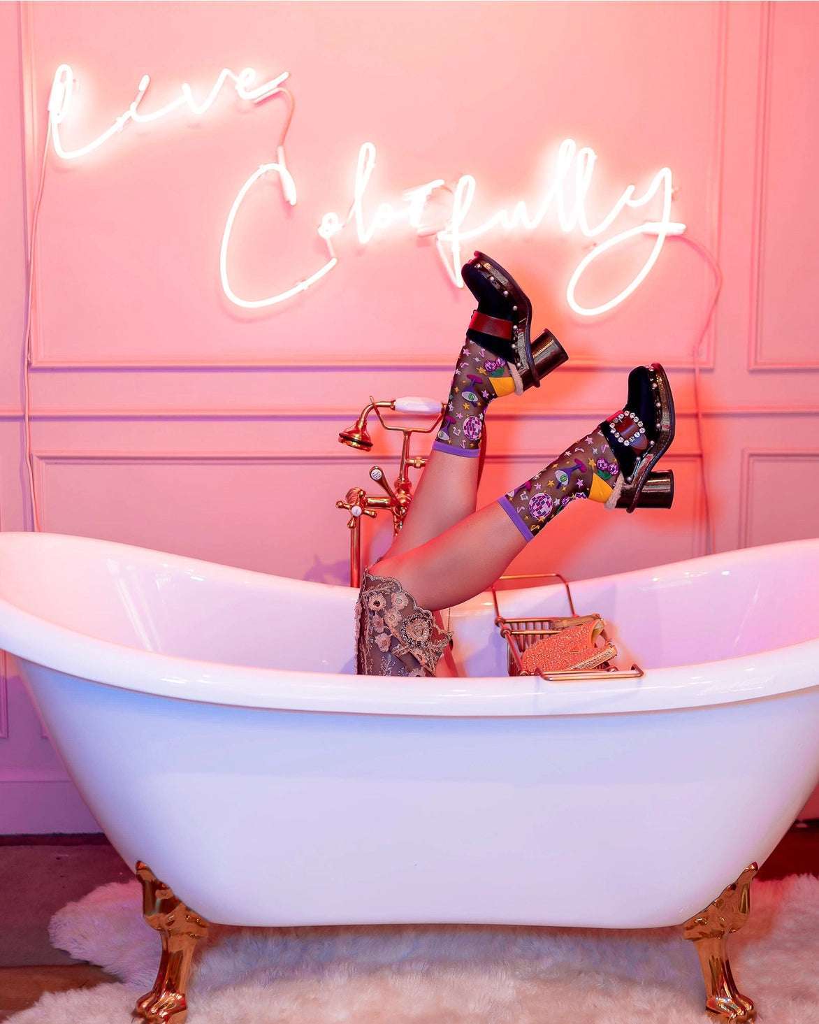 Sock Candy '80s Disco Black Sheer Crew Sock Socks by Sock Candy as seen on celebrities