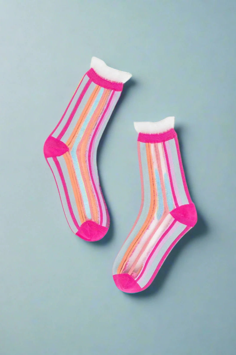 Shop Sock Candy Sock Candy Candy Stripe Ruffle Crew Sock online at Spoiled Brat