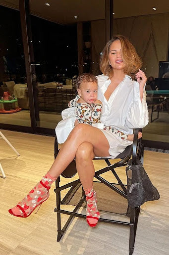 Shop Sock Candy Sock Candy Strawberry Daisy Ruffle Sheer Crew Sock as seen on Chrissy Teigen online at Spoiled Brat