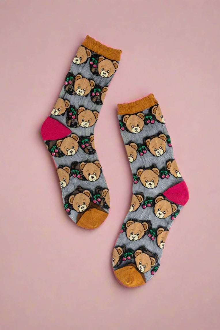 Sock Candy Teddy Bear Ruffle Black Sheer Crew Sock Socks by Sock Candy as seen on celebrities