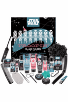 Star Wars-themed cosmetic advent calendar with grooming items on a white background