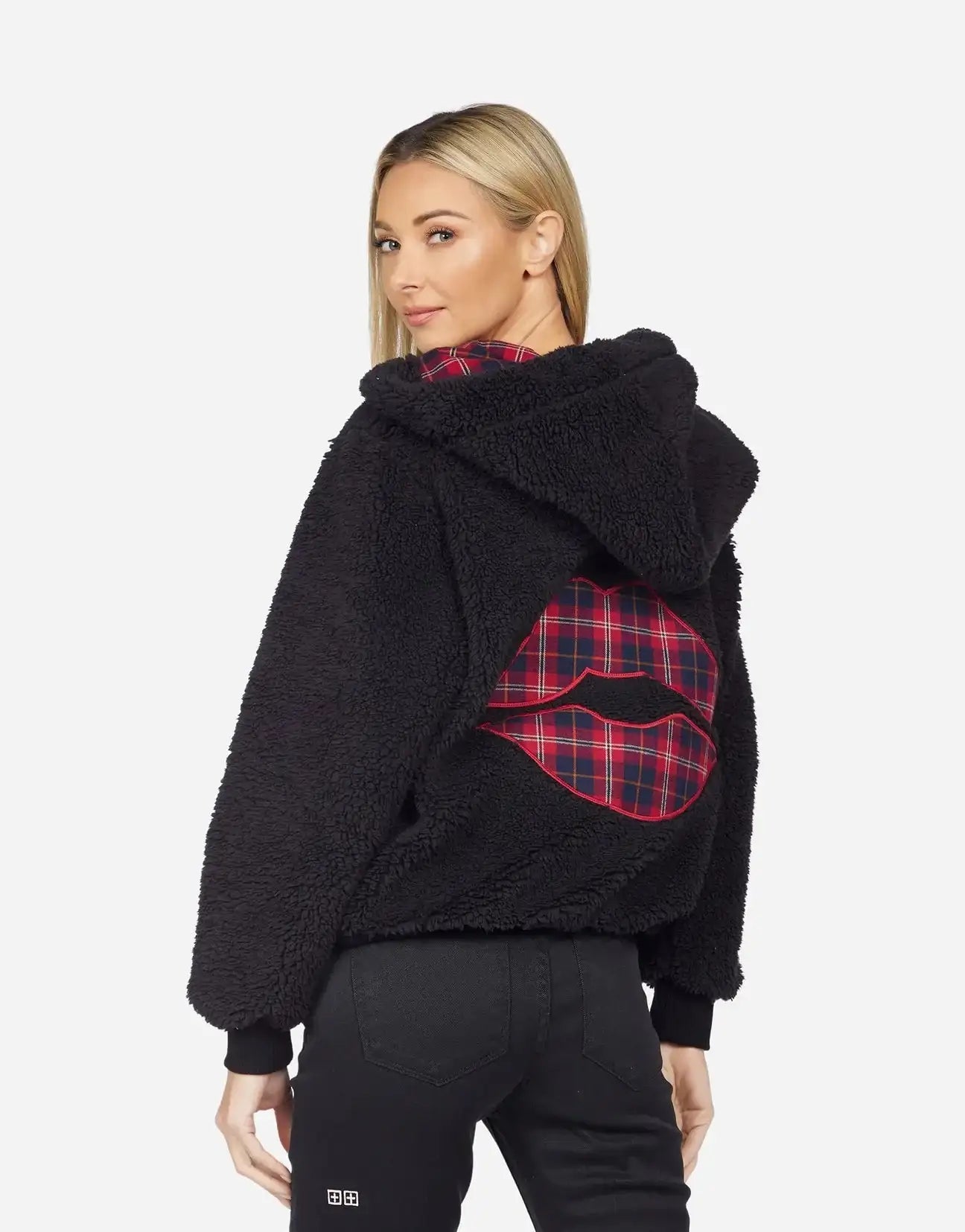Shop Lauren Moshi Lauren Moshi Deandra Plaid Lip Sherpa Fleece Jacket Jacket for women – premium loungewear and festival fashion at Spoiled Brat