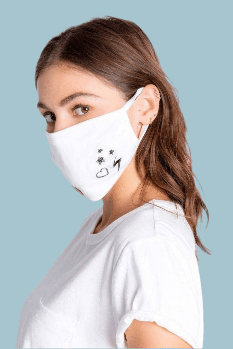 Shop PJ Salvage PJ Salvage Ivory Face Mask with Stars & Hearts Face Mask for women – premium loungewear and festival fashion at Spoiled Brat
