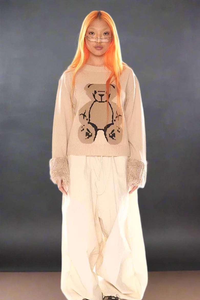 Shop Basic Pleasure Mode Basic Pleasure Mode Big Ted Fluffy Trim Jumper Jumper for women – premium loungewear and festival fashion at Spoiled Brat