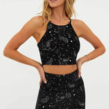 Shop Beach Riot Beach Riot Anna Shooting Stars Gym Bra Top as seen on Malin Andersson Crop Top for women – premium loungewear and festival fashion at Spoiled Brat
