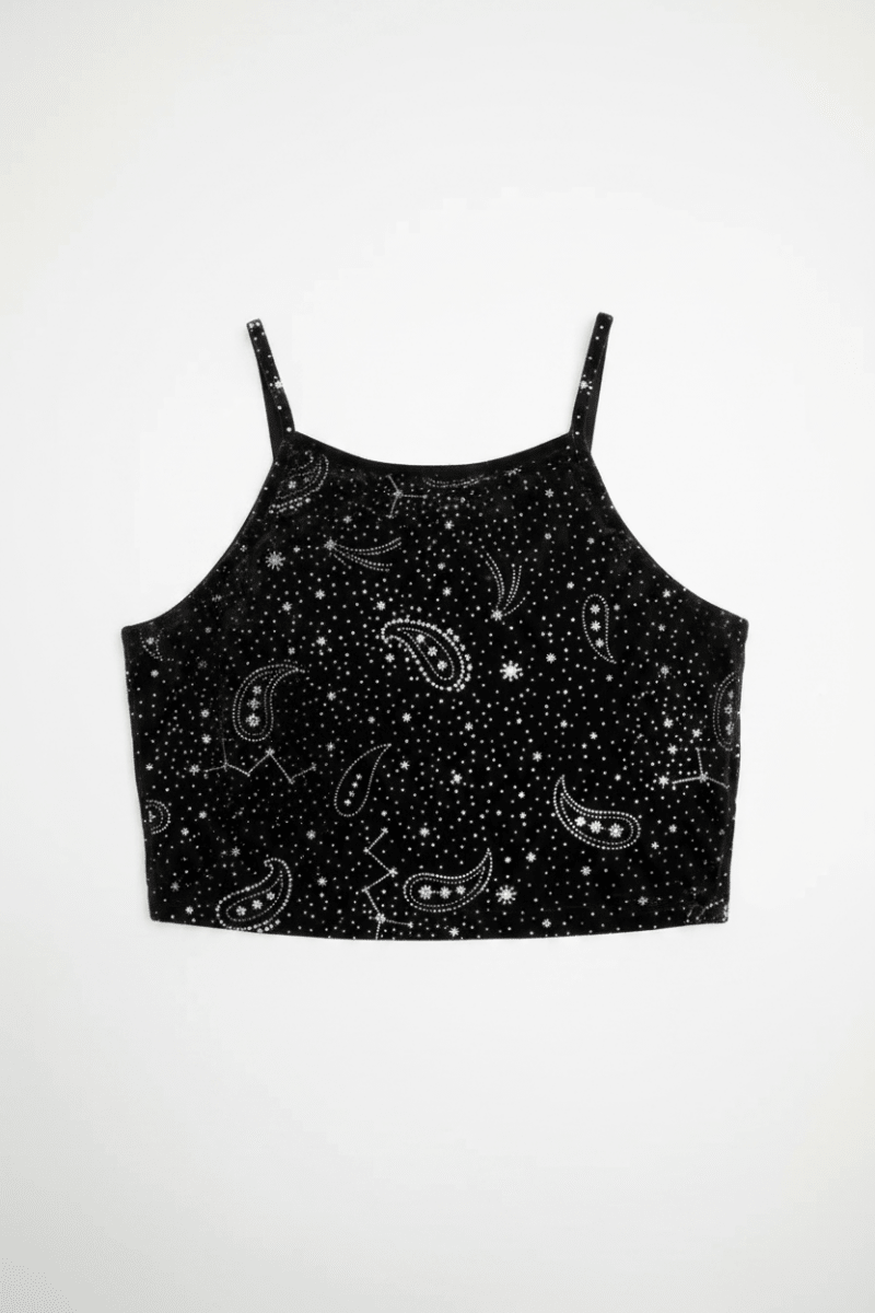 Shop Beach Riot Beach Riot Anna Shooting Stars Gym Bra Top as seen on Malin Andersson Crop Top for women – premium loungewear and festival fashion at Spoiled Brat