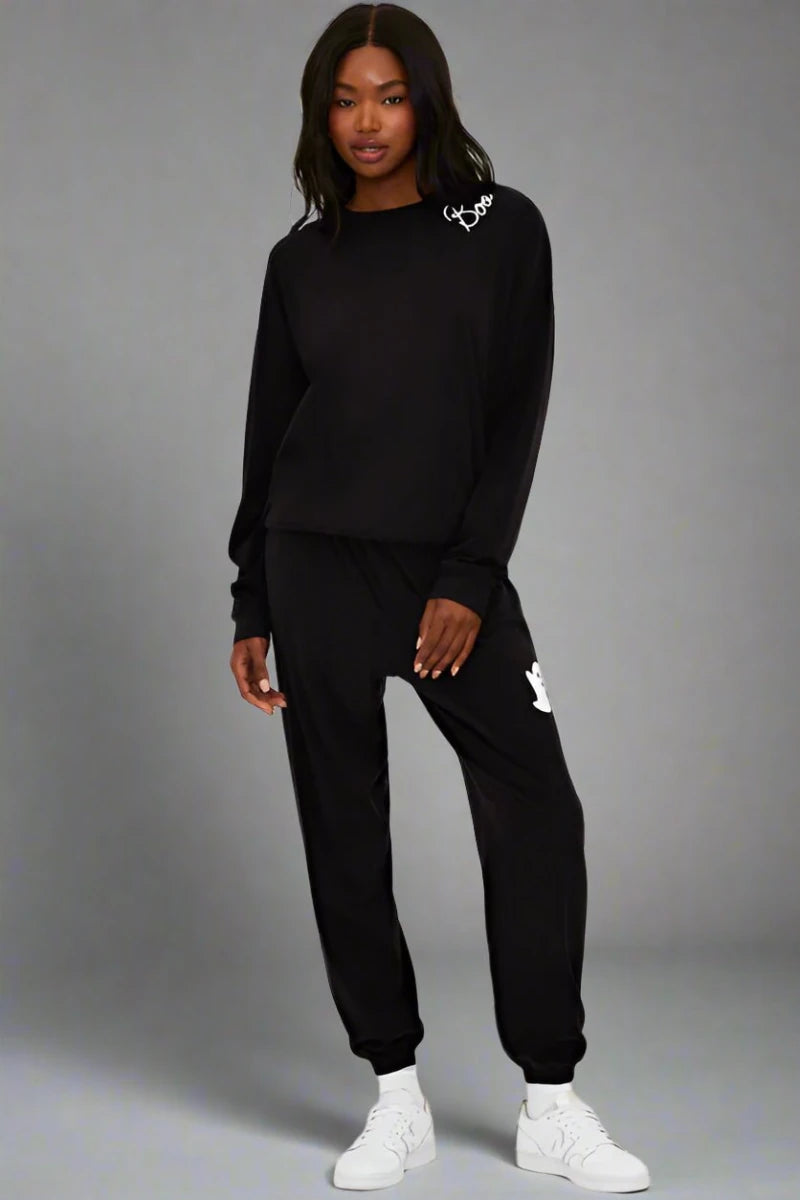 Shop Beach Riot Beach Riot Devyn Boo Black Sweatshirt Sweater for women – premium loungewear and festival fashion at Spoiled Brat