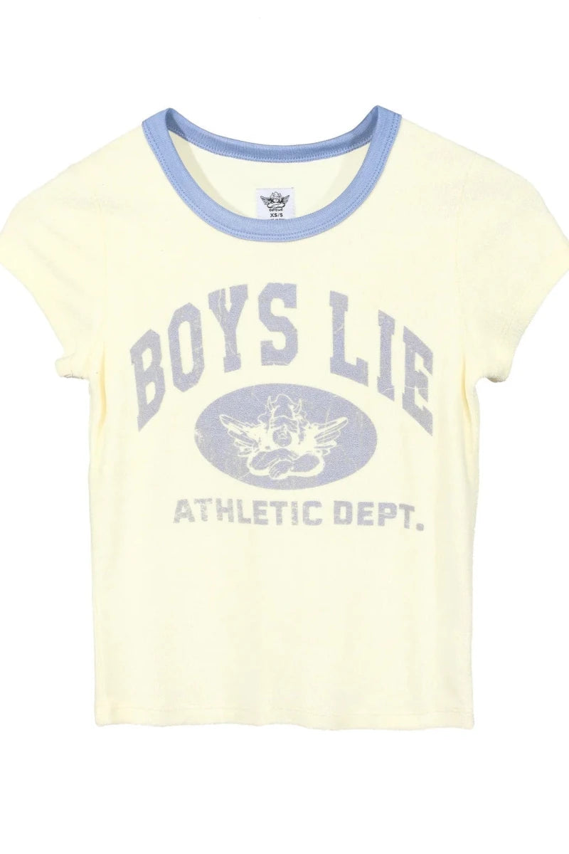 Shop Boys Lie Boys Lie Athletic Dept V3 Baby Tee T-Shirt for women – premium loungewear and festival fashion at Spoiled Brat