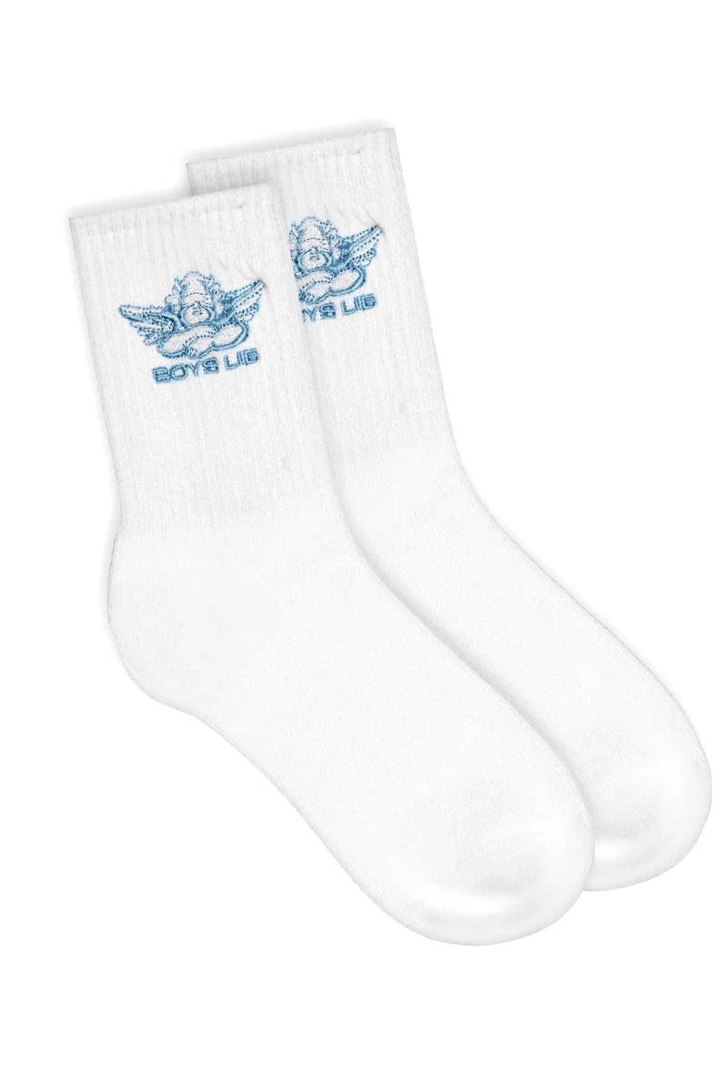 Shop Boys Lie Boys Lie Blue Logo Socks Socks for women – premium loungewear and festival fashion at Spoiled Brat