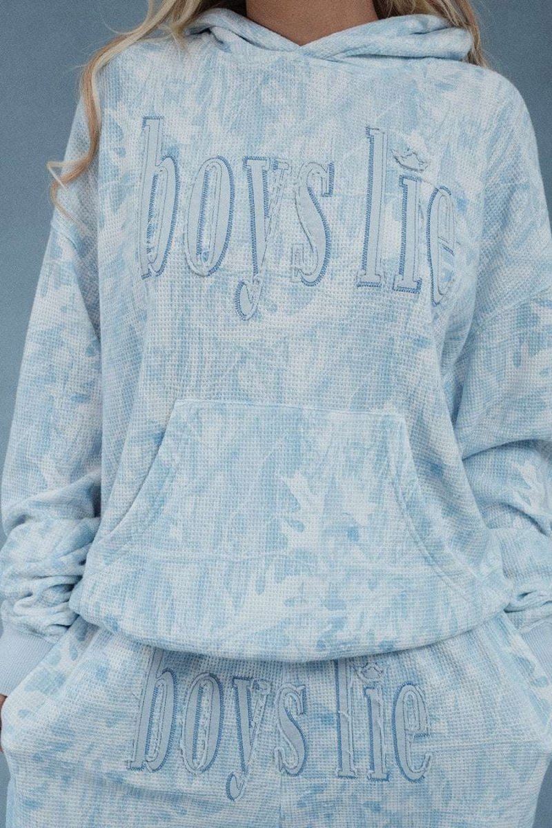 Shop Boys Lie Boys Lie Blue Manhunt Racer Hoodie as seen on Olivia Attwood Hooded Sweatshirt for women – premium loungewear and festival fashion at Spoiled Brat