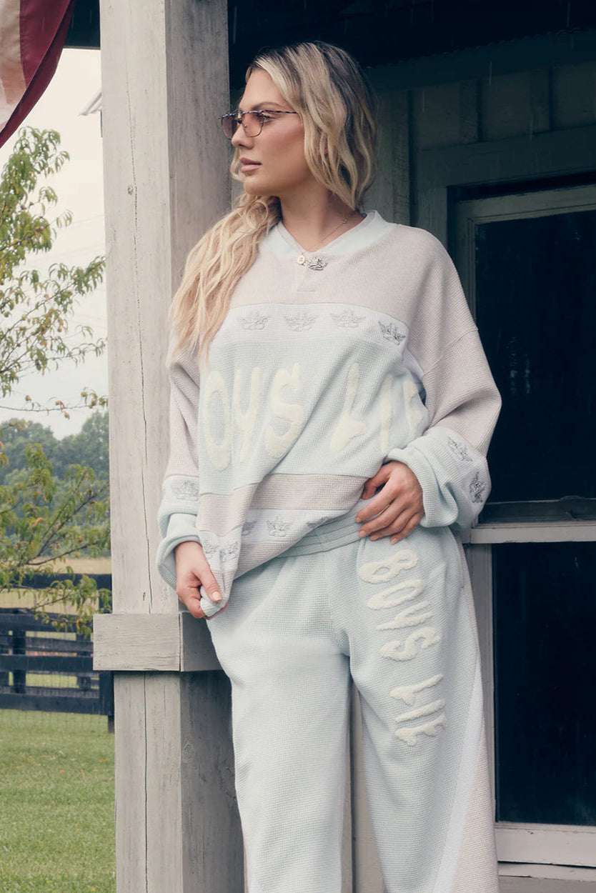 Shop Boys Lie Boys Lie Blue Private School MM Pants Jogger Bottoms for women – premium loungewear and festival fashion at Spoiled Brat