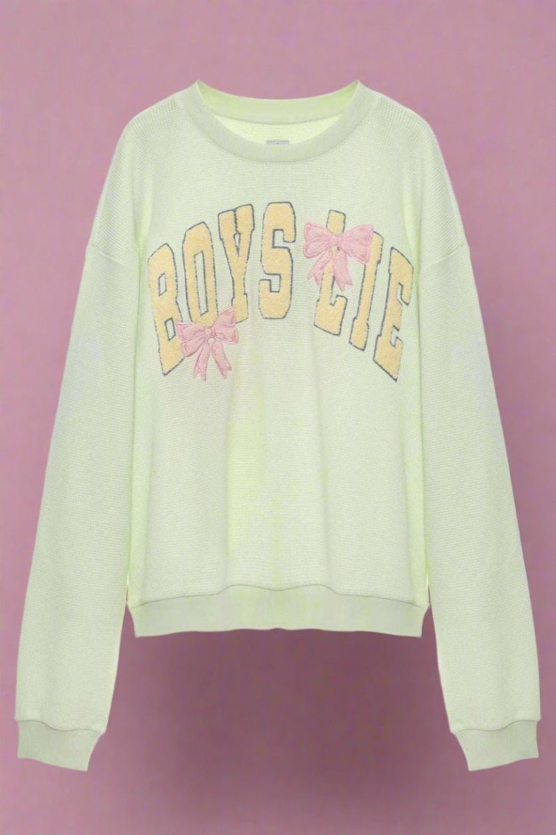 Shop Boys Lie Boys Lie Bows Kara Crewneck Sweater as seen on Chloe brockett Sweater for women – premium loungewear and festival fashion at Spoiled Brat