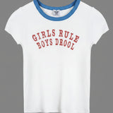 Shop Boys Lie Boys Lie Girls Rule Boys Drool Baby Tee T-Shirt for women – premium loungewear and festival fashion at Spoiled Brat