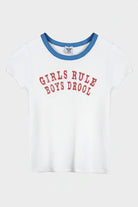 Shop Boys Lie Boys Lie Girls Rule Boys Drool Baby Tee T-Shirt for women – premium loungewear and festival fashion at Spoiled Brat