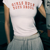 Shop Boys Lie Boys Lie Girls Rule Boys Drool Baby Tee T-Shirt for women – premium loungewear and festival fashion at Spoiled Brat
