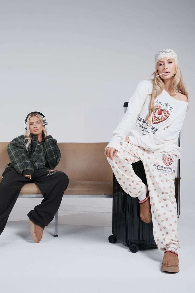 Shop Boys Lie Boys Lie Heavenly Room Service PJ Printed Kimmy Pants as seen on Megan Fox Jogger Bottoms for women – premium loungewear and festival fashion at Spoiled Brat