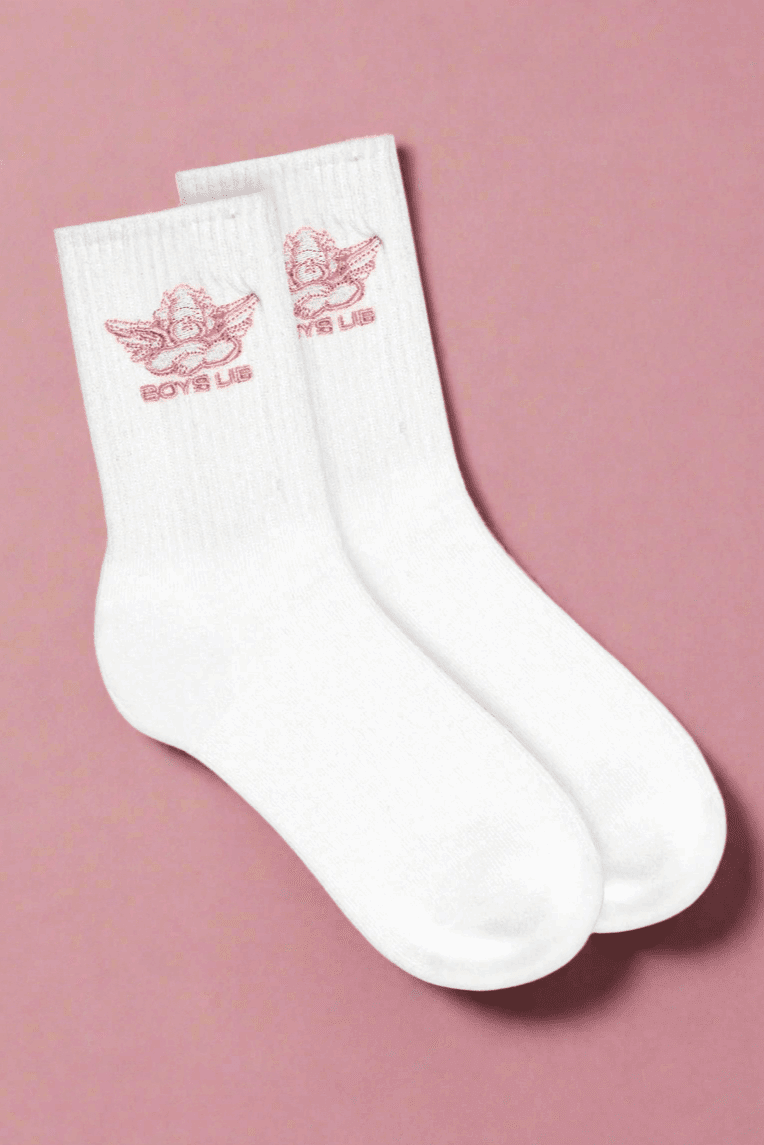 Shop Boys Lie Boys Lie Pink Logo Socks Socks for women – premium loungewear and festival fashion at Spoiled Brat