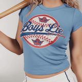 Shop Boys Lie Boys Lie Sporting Blues Baby Tee T-Shirt for women – premium loungewear and festival fashion at Spoiled Brat
