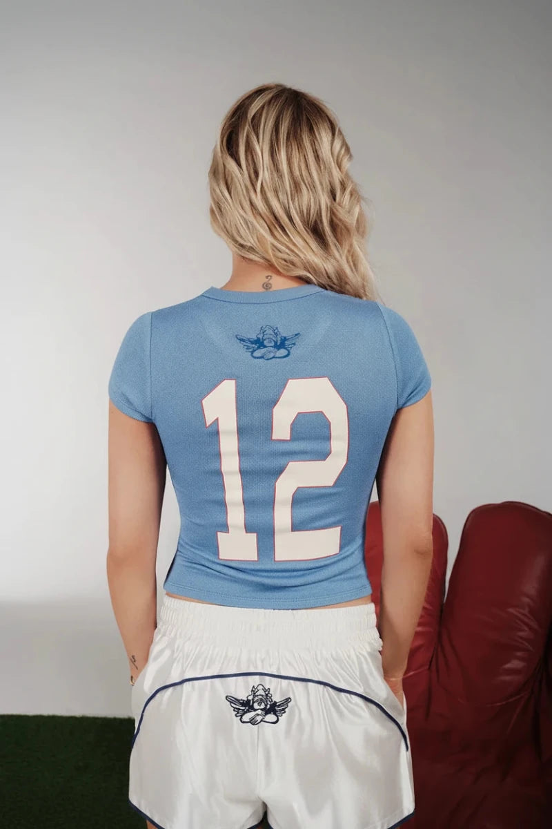 Shop Boys Lie Boys Lie Sporting Blues Baby Tee T-Shirt for women – premium loungewear and festival fashion at Spoiled Brat