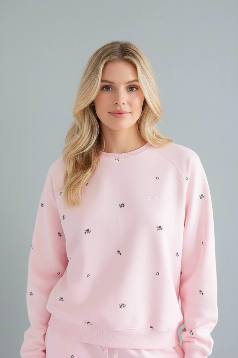 Brunette The Label "Be Kind" All Over Floral Perfect Crew Sweater - Spoiled Brat