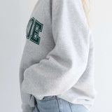 Shop Brunette The Label Brunette The Label "Blonde" Varsity Grey Not Your Boyfriend's Crew Sweater as seen on Catherine Tyldesley Sweater for women – premium loungewear and festival fashion at Spoiled Brat
