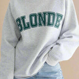 Shop Brunette The Label Brunette The Label "Blonde" Varsity Grey Not Your Boyfriend's Crew Sweater as seen on Catherine Tyldesley Sweater for women – premium loungewear and festival fashion at Spoiled Brat