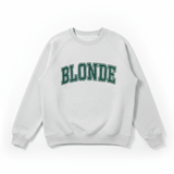 Shop Brunette The Label Brunette The Label "Blonde" Varsity Grey Not Your Boyfriend's Crew Sweater as seen on Catherine Tyldesley Sweater for women – premium loungewear and festival fashion at Spoiled Brat
