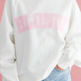 Shop Brunette The Label Brunette The Label "Blonde" Varsity Hair Colour Not Your Boyfriend's Crew Sweater Sweater for women – premium loungewear and festival fashion at Spoiled Brat