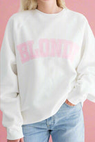 Shop Brunette The Label Brunette The Label "Blonde" Varsity Hair Colour Not Your Boyfriend's Crew Sweater Sweater for women – premium loungewear and festival fashion at Spoiled Brat