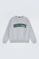 Shop Brunette The Label Brunette The Label "Brunette" Grey Varsity Hair Colour Not Your Boyfriend's Crew Sweater for women – premium loungewear and festival fashion at Spoiled Brat