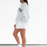 Shop Brunette The Label Brunette The Label "Brunette" Grey Varsity Hair Colour Not Your Boyfriend's Crew Sweater for women – premium loungewear and festival fashion at Spoiled Brat
