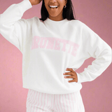 Shop Brunette The Label Brunette The Label "Brunette" Varsity Hair Colour Not Your Boyfriend's Crew Sweater Sweater for women – premium loungewear and festival fashion at Spoiled Brat
