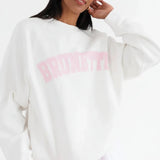 Shop Brunette The Label Brunette The Label "Brunette" Varsity Hair Colour Not Your Boyfriend's Crew Sweater Sweater for women – premium loungewear and festival fashion at Spoiled Brat