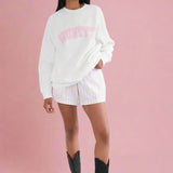 Shop Brunette The Label Brunette The Label "Brunette" Varsity Hair Colour Not Your Boyfriend's Crew Sweater Sweater for women – premium loungewear and festival fashion at Spoiled Brat