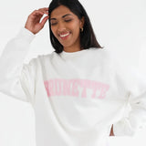 Shop Brunette The Label Brunette The Label "Brunette" Varsity Hair Colour Not Your Boyfriend's Crew Sweater Sweater for women – premium loungewear and festival fashion at Spoiled Brat
