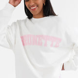 Shop Brunette The Label Brunette The Label "Brunette" Varsity Hair Colour Not Your Boyfriend's Crew Sweater Sweater for women – premium loungewear and festival fashion at Spoiled Brat