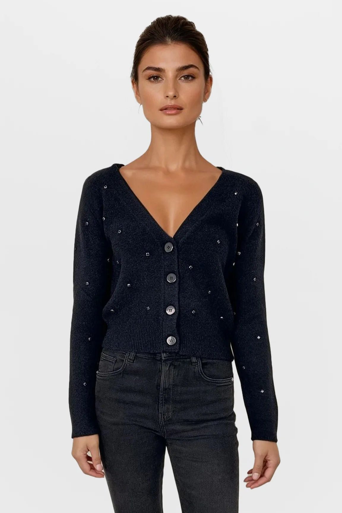 CHRLDR All Over Diamonds Cropped Cardigan Sweater - Spoiled Brat