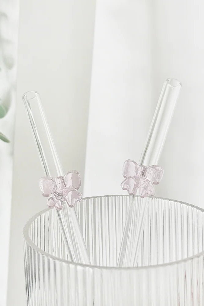 Coconut Lane Glass Straw with Pink Bows - Spoiled Brat