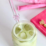 Shop Coconut Lane Coconut Lane Glass Straw with Pink Bows Straws for women – premium loungewear and festival fashion at Spoiled Brat