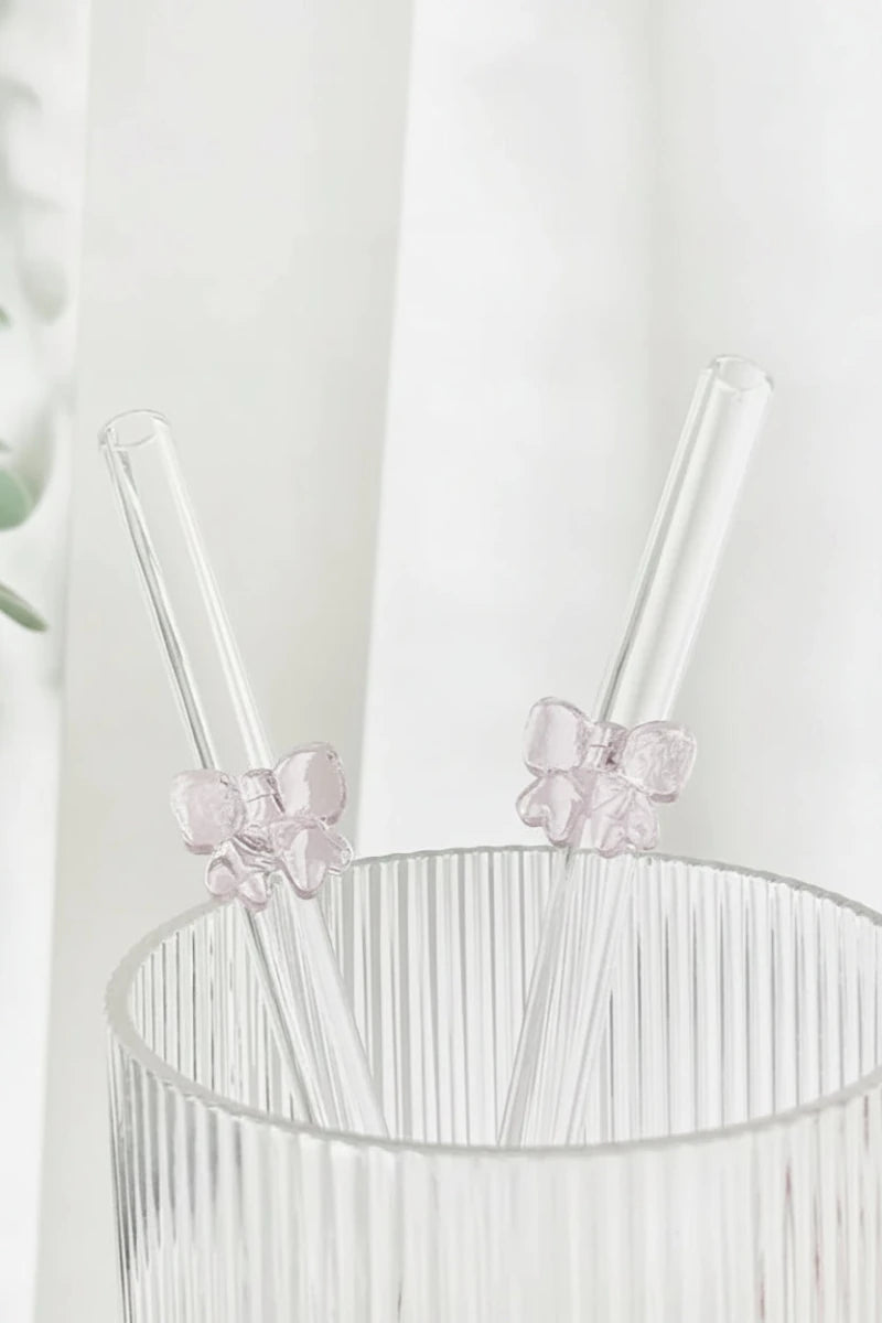 Shop Coconut Lane Coconut Lane Glass Straw with Pink Bows Straws for women – premium loungewear and festival fashion at Spoiled Brat