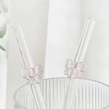 Shop Coconut Lane Coconut Lane Glass Straw with Pink Bows Straws for women – premium loungewear and festival fashion at Spoiled Brat