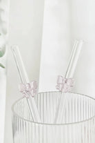 Shop Coconut Lane Coconut Lane Glass Straw with Pink Bows Straws for women – premium loungewear and festival fashion at Spoiled Brat