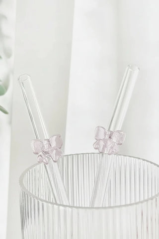 Shop Coconut Lane Coconut Lane Glass Straw with Pink Bows Straws for women – premium loungewear and festival fashion at Spoiled Brat