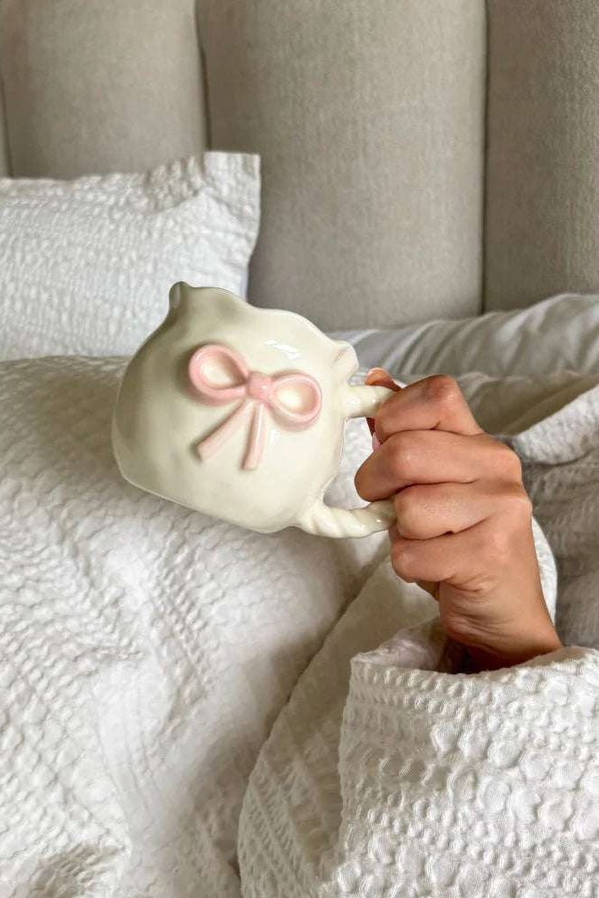 Shop Coconut Lane Coconut Lane Pink Bow Mug Mug for women – premium loungewear and festival fashion at Spoiled Brat