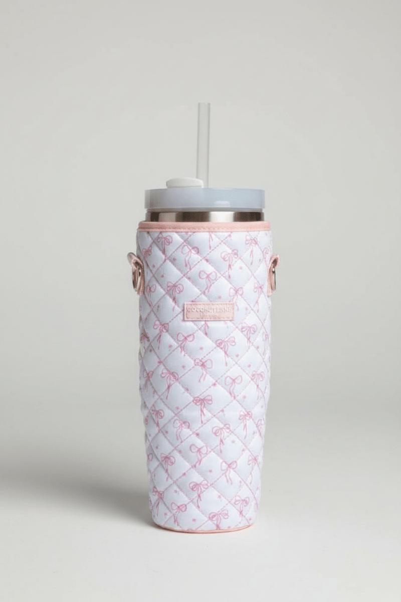 Shop Coconut Lane Coconut Lane Quilted Dainty Bows Tumbler Carry Case Water Bottle for women – premium loungewear and festival fashion at Spoiled Brat