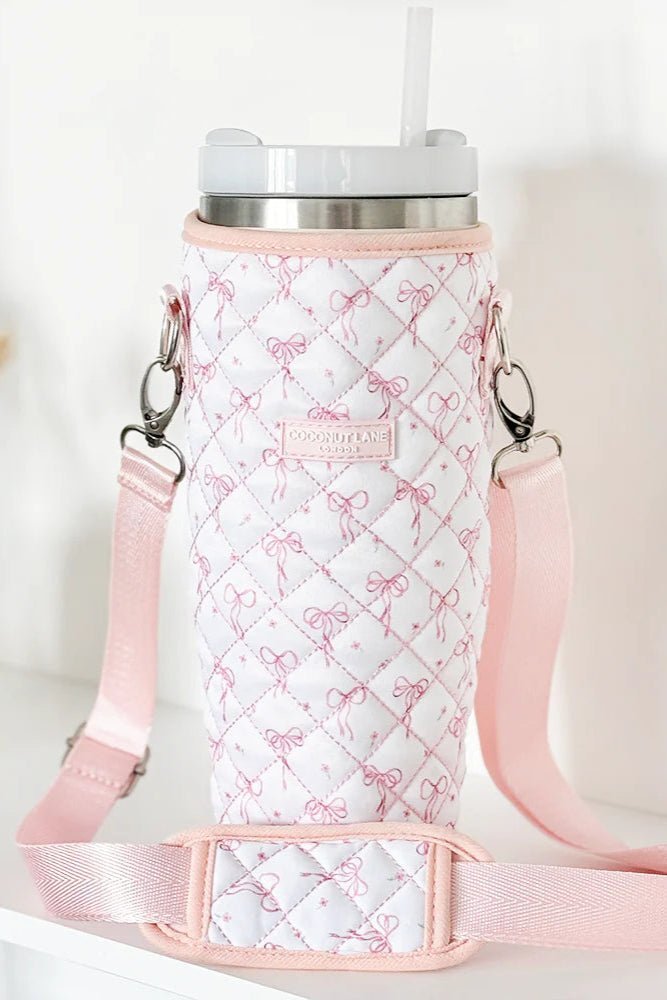 Shop Coconut Lane Coconut Lane Quilted Dainty Bows Tumbler Carry Case Water Bottle for women – premium loungewear and festival fashion at Spoiled Brat