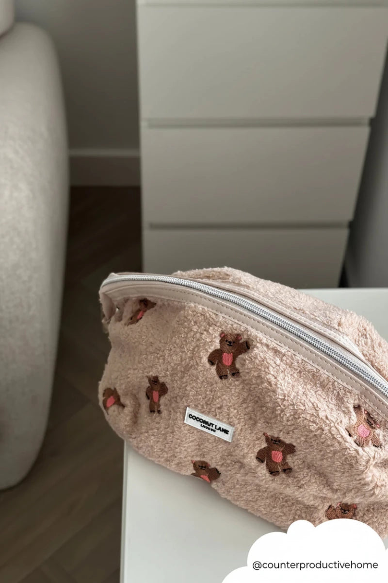 Shop Coconut Lane Coconut Lane Quilted Embroidered Theo Teddy Expandable Cosmetic Bag Cosmetic Case for women – premium loungewear and festival fashion at Spoiled Brat